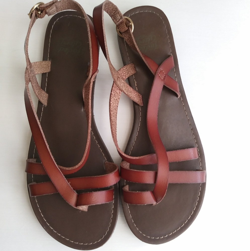 Brown strappy sandals flat summer sandals size 7